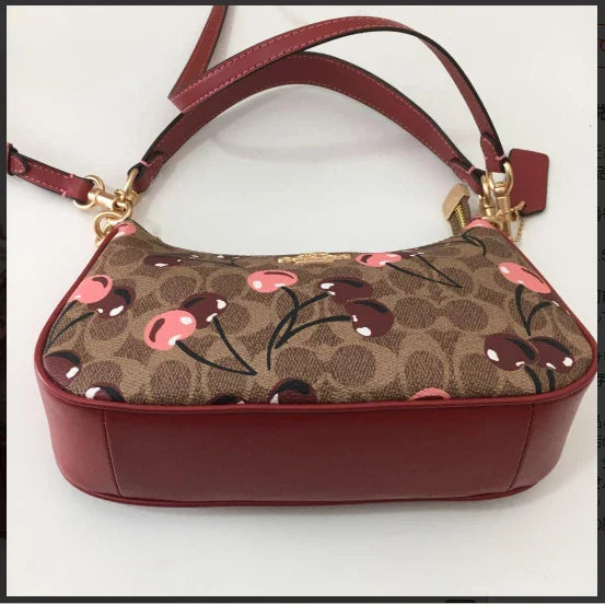 Coach Teri Shoulder Bag Signature Canvas Cherry Print